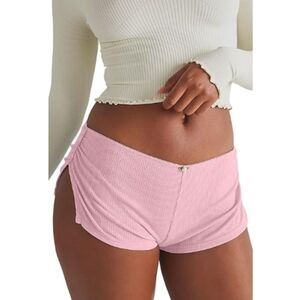 Cute Micro Pajamas Shorts Low Rise Side Slit Ruched Shorts Pink
